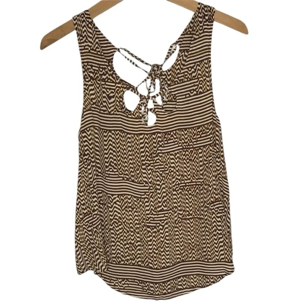 Anthropologie Brown and Cream Patterned Lace-Up Tank Top